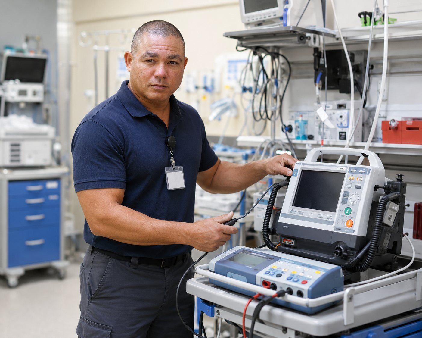 BiomedRx technician performing biomedical equipment preventive maintenance to protect patient safety
