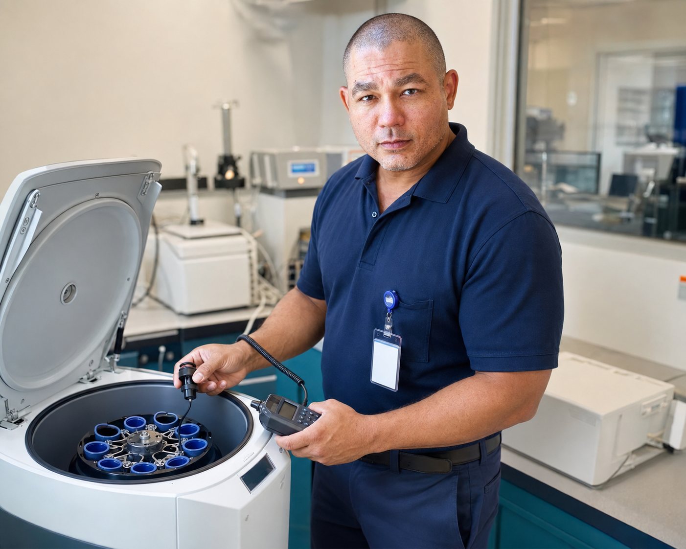 BiomedRx technician performing biomedical equipment calibration to protect patient safety